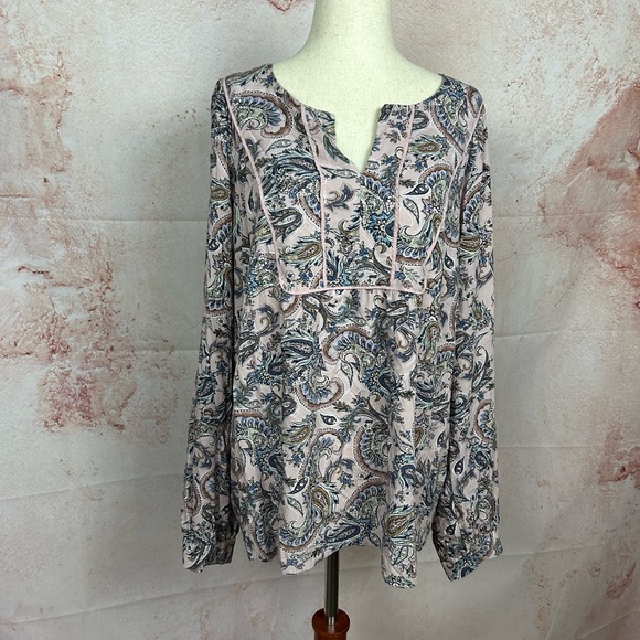 J. JILL boho artisan paisley peasant top size L romantic classic folk pastel - Picture 1 of 5